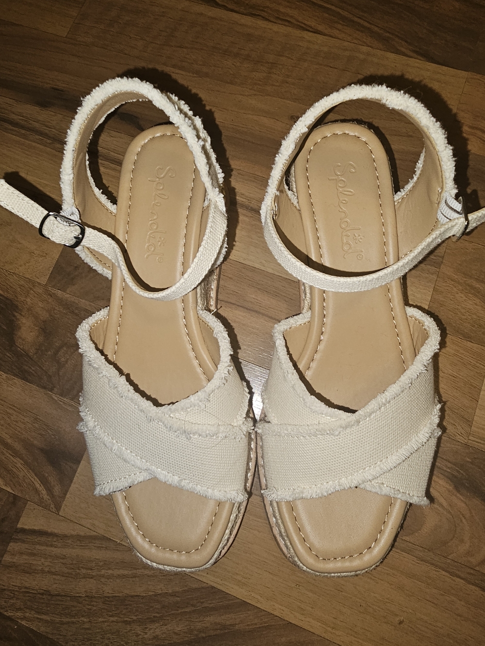 Splendid Cream Frayed Crossband Ankle-Strap Sandals